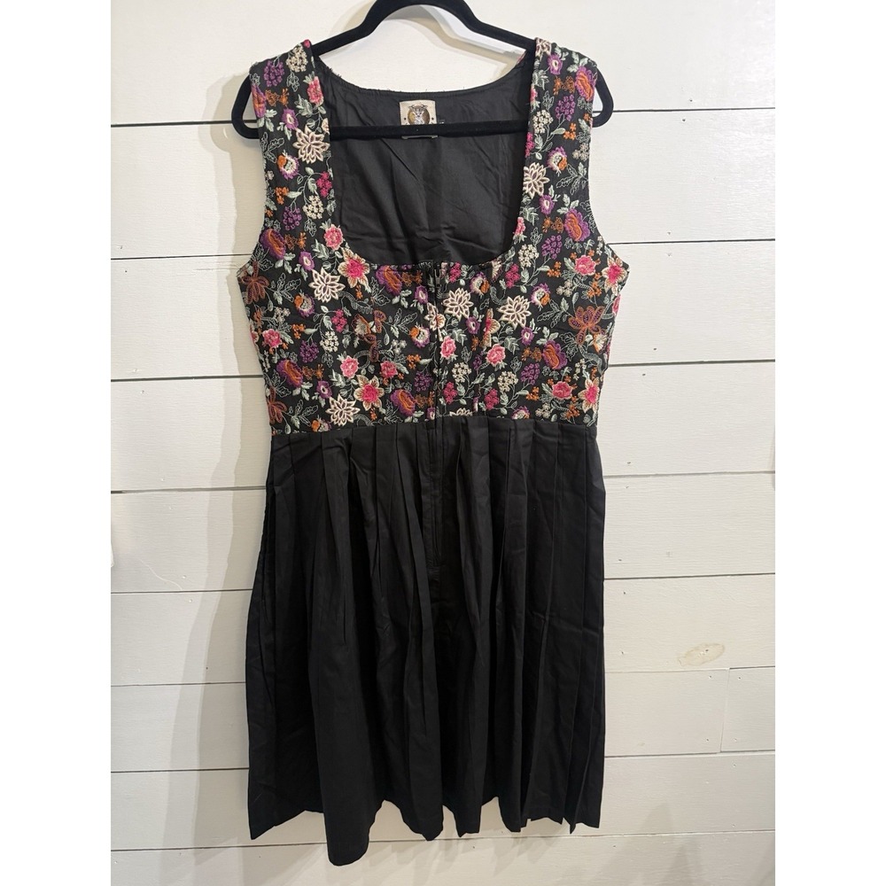 Lederhosen Store OCTOBERFEST Womens Black Floral Embroidered Dress Size 46